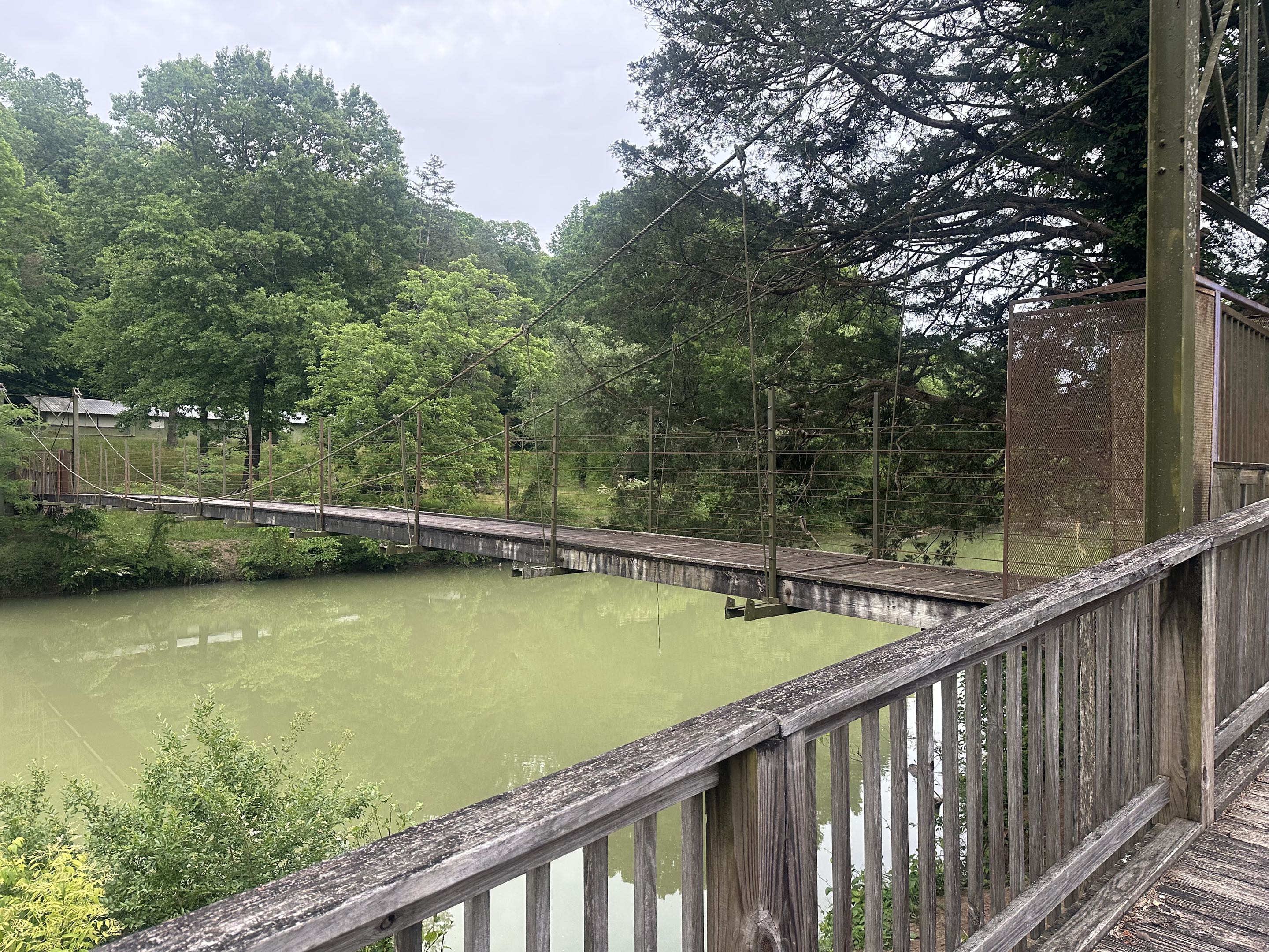 The swinging bridge at Camp Glancy on the Little Sequatchie River