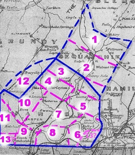 Marion County census districts, 1830 to 1870s
