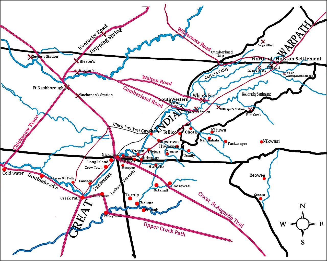 Map of the theater of the Chickamauga Wars