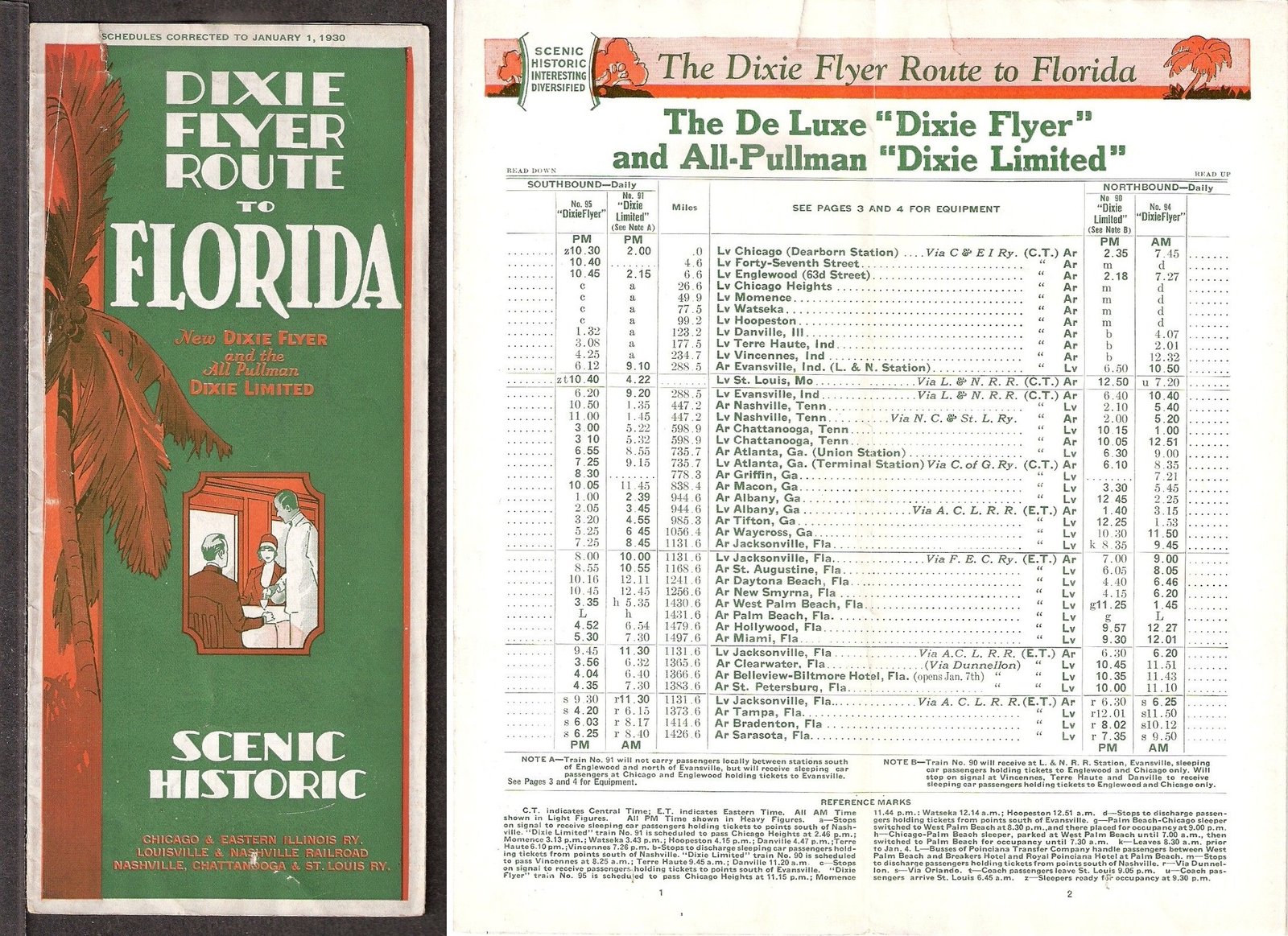 NC&StL Dixie Flyer and Dixie Limited timetable, 1930