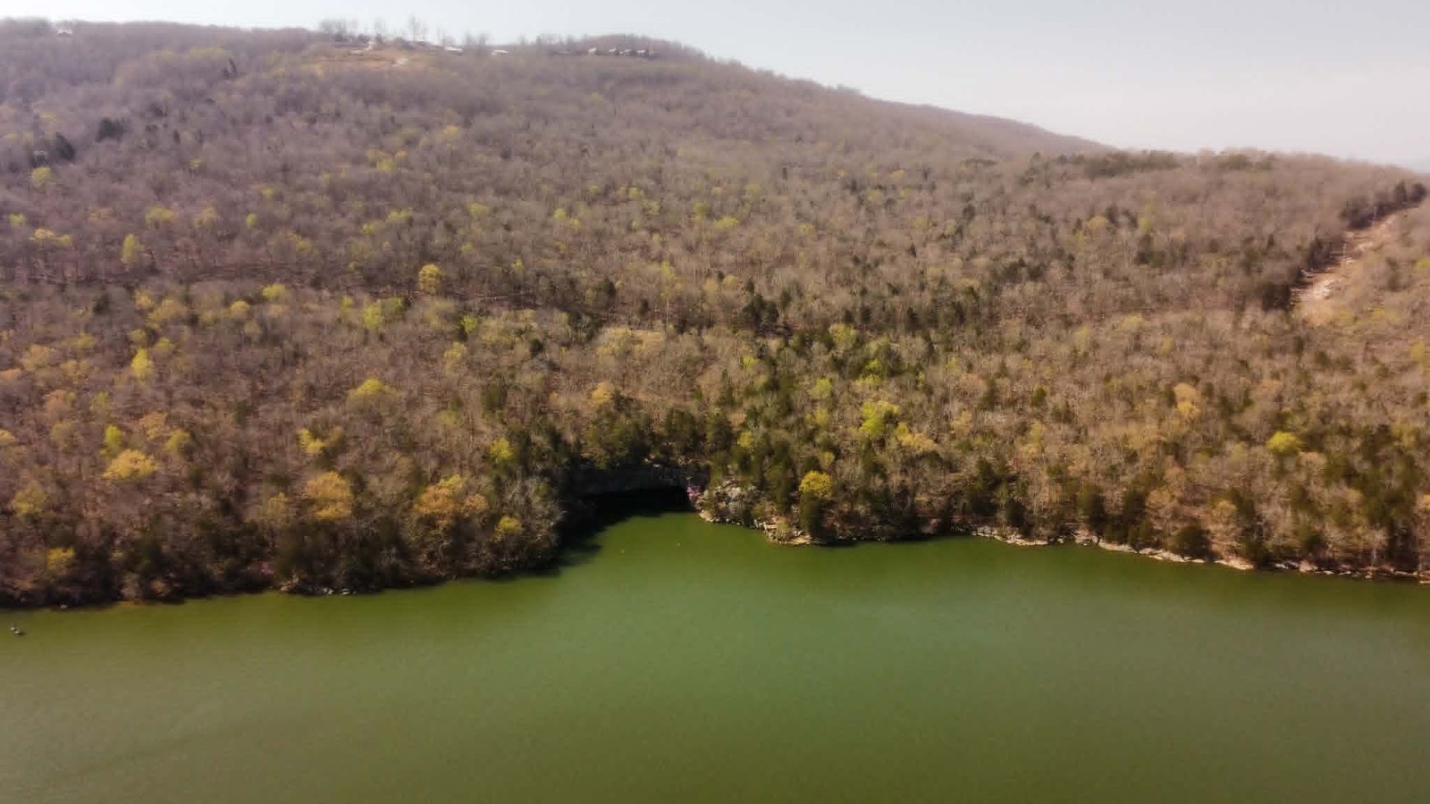 Wide aerial view of Nickajack Cave