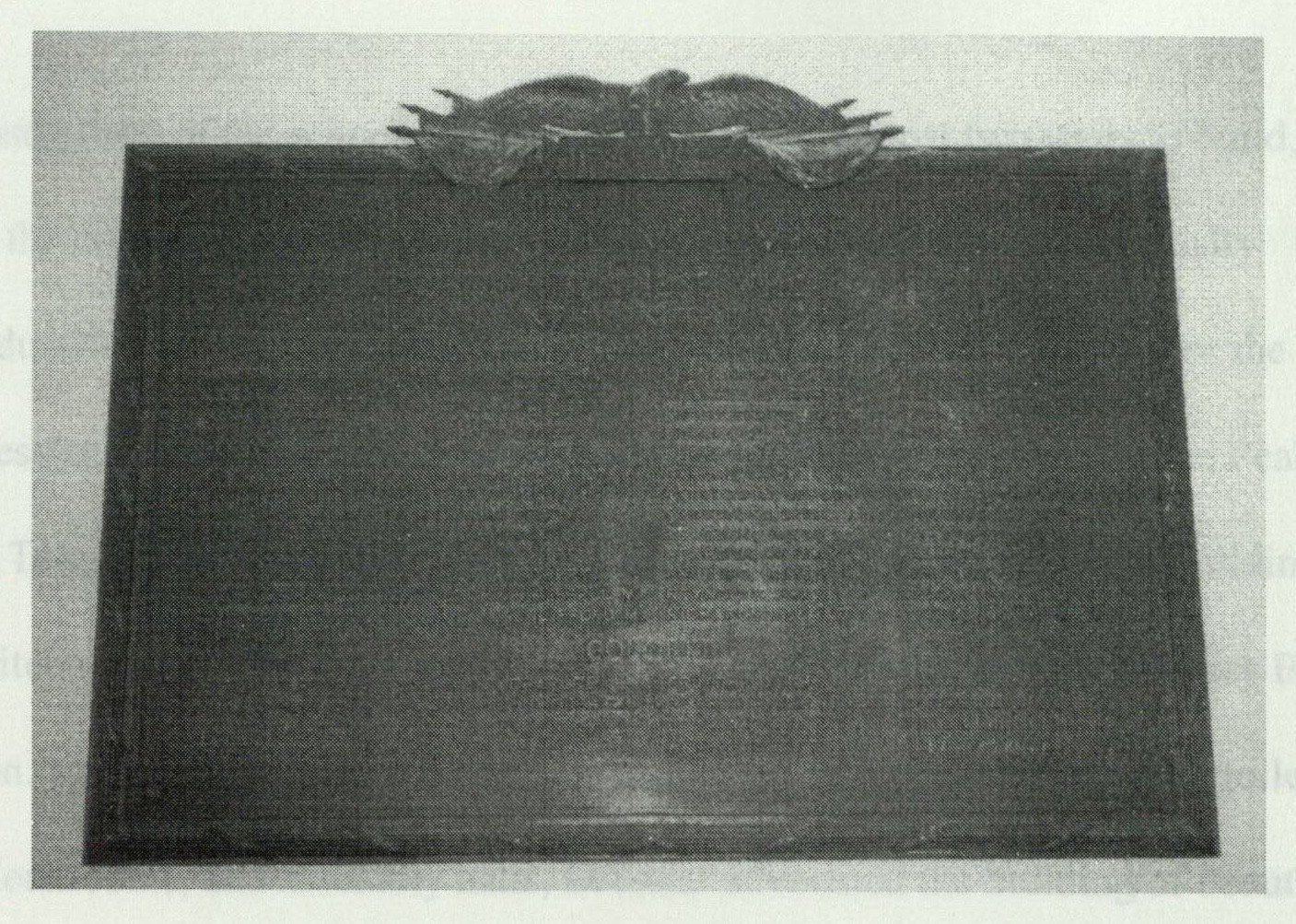 Bronze memorial tablet listing the names of 72 residents who served in World War I, mounted in the memorial lobby