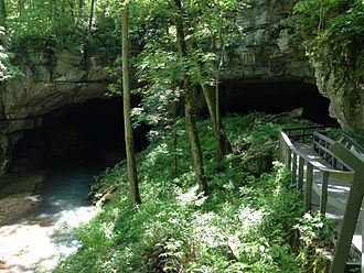 The entrance to Russell Cave, an Archaic-period rock shelter near the Marion County line
