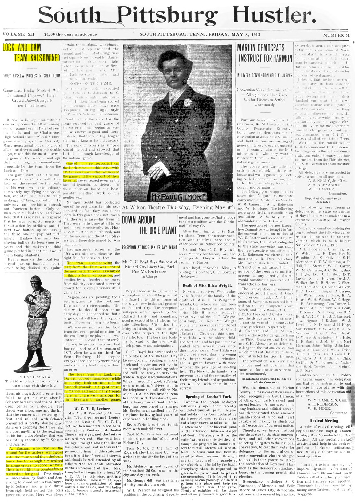 Front page of the South Pittsburg Hustler, May 3, 1912