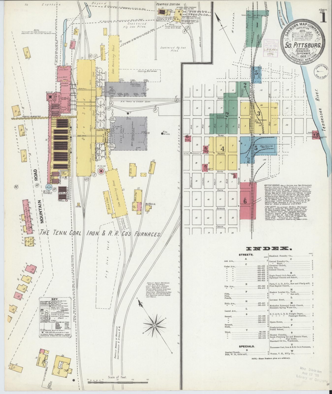 1902 Sanborn fire-insurance key map of South Pittsburg